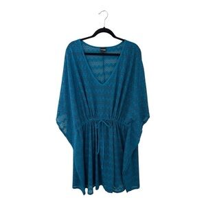 Swimsuit Cover Up Turquoise Mesh With Tie